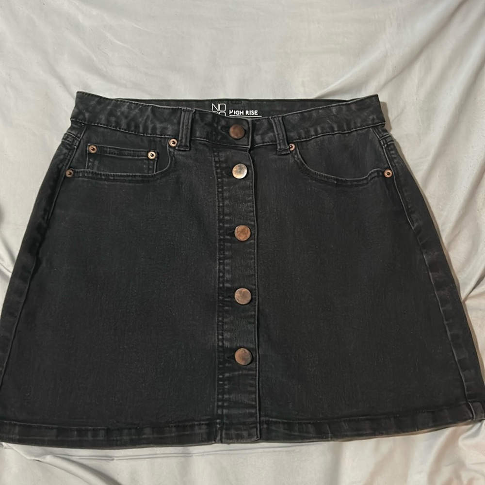 Black Button Jean Skirt
